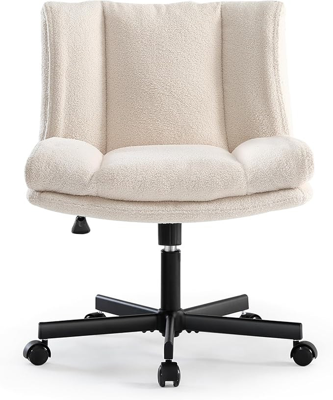 LEAGOO Criss Cross Chair with Wheels, Furry Armless Desk Chair, Comfy Wide Seat Cross Legged Offi... | Amazon (US)