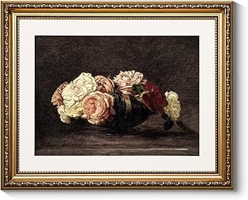 ARPEOTCY Vintage Gold Framed Wall Art, Retro Floral Roses Flower Paintings, Canvas Prints Artwork... | Amazon (US)