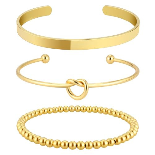 IDJEOABL Gold Bracelets for Women Trendy Gold Plated Bangle Cuff Bracelets Stack Gold Beaded Bracelets Set | Amazon (US)