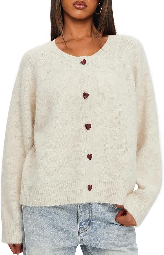 Darong Womens Cardigan Sweaters Button Down Long Sleeve Crew Neck Knit Sweater Y2k 2026 Outfits F... | Amazon (US)