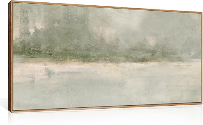 FWIEXA Grey Green Abstract Canvas Wall Art, Neutral Landscape Framed Prints, Modern Lake Scenery ... | Amazon (US)