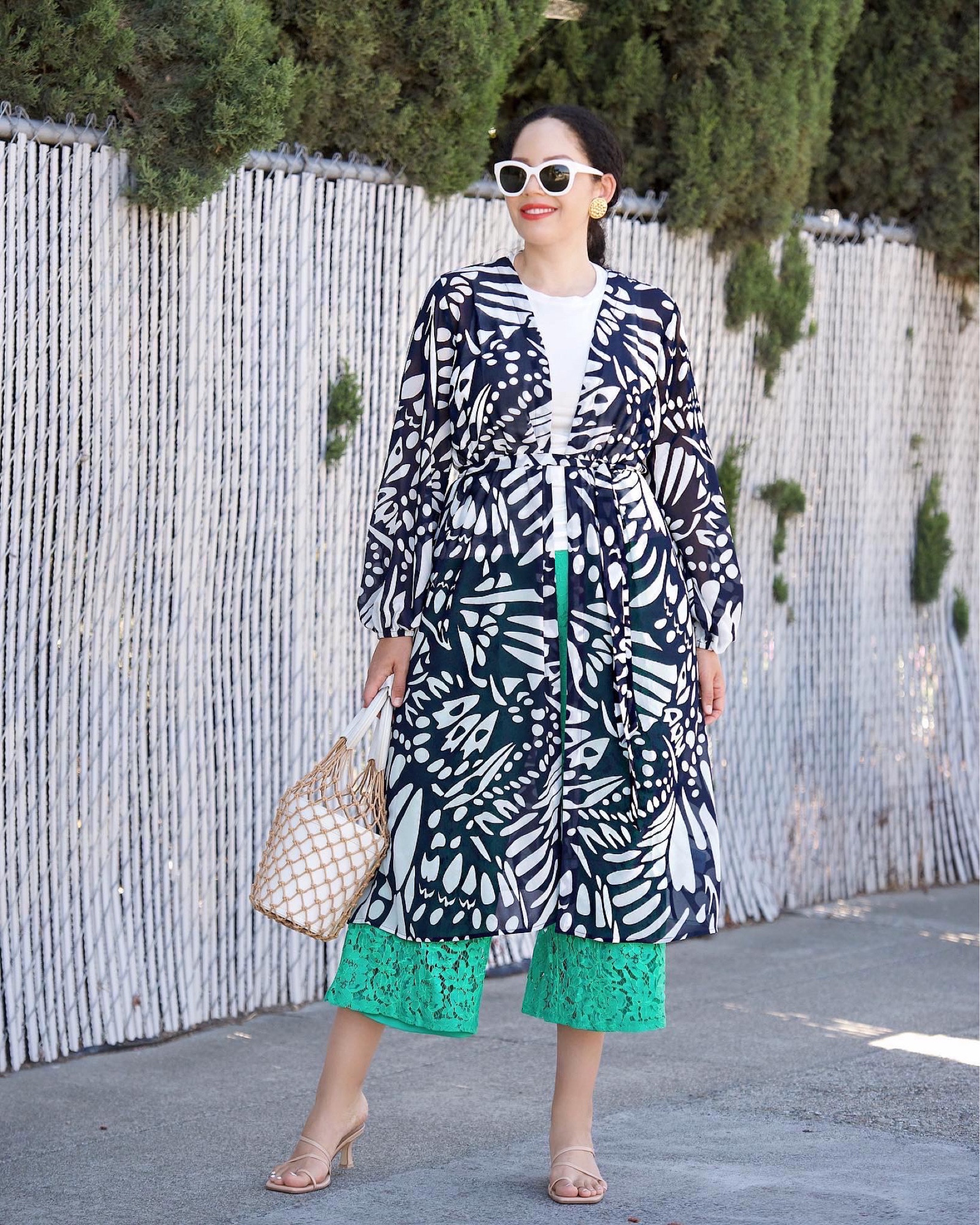 Printed kimono, lace wide leg pant 

#LTKunder50 #LTKSeasonal #LTKcurves