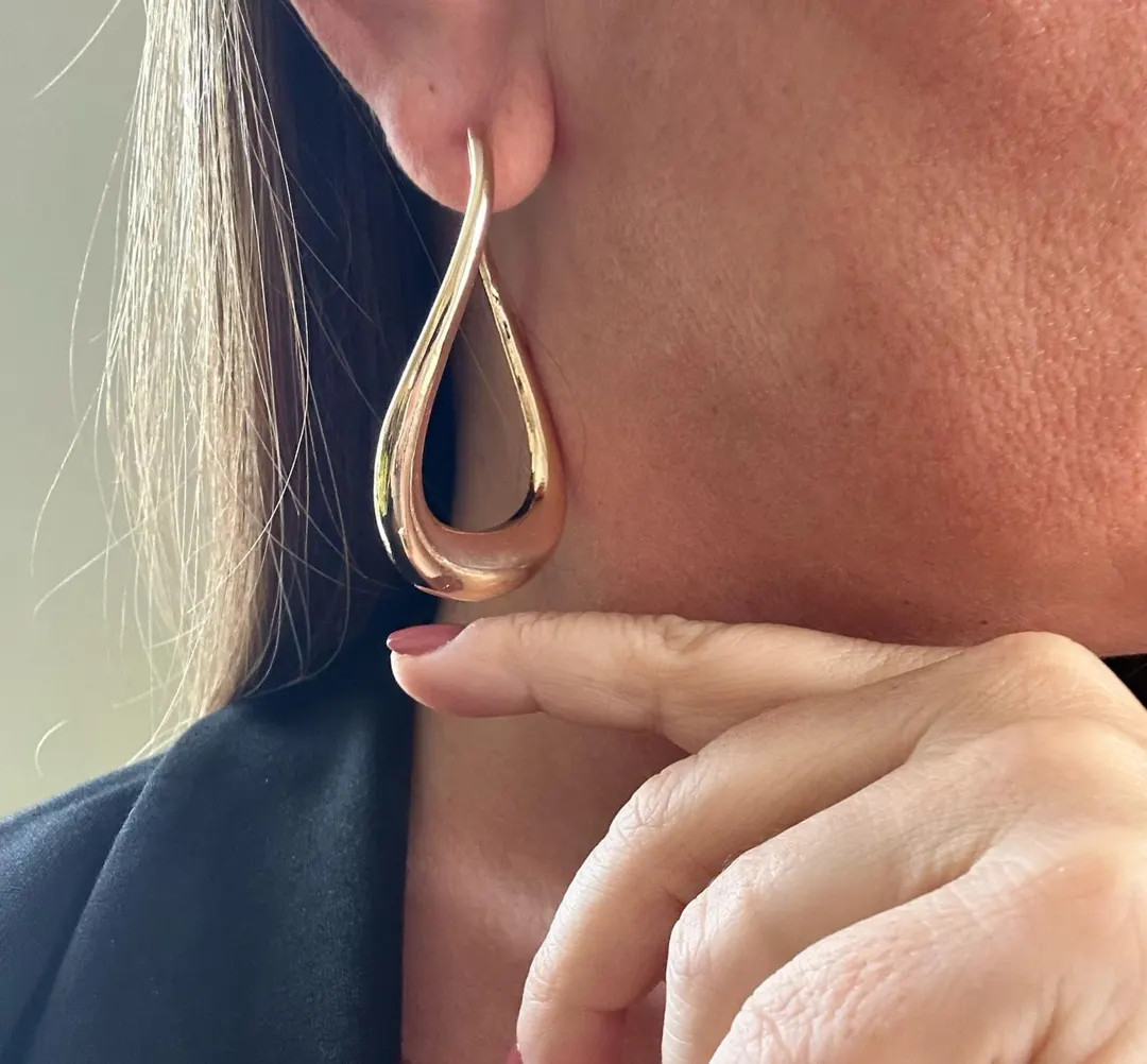 Sculptural Statement Design in Gold Finish, Modern Teardrop Hoop Earrings - Etsy | Etsy (US)