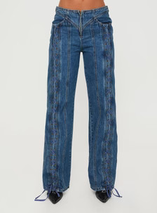 Day Dream Tie Up Jeans Blue Denim | Princess Polly US