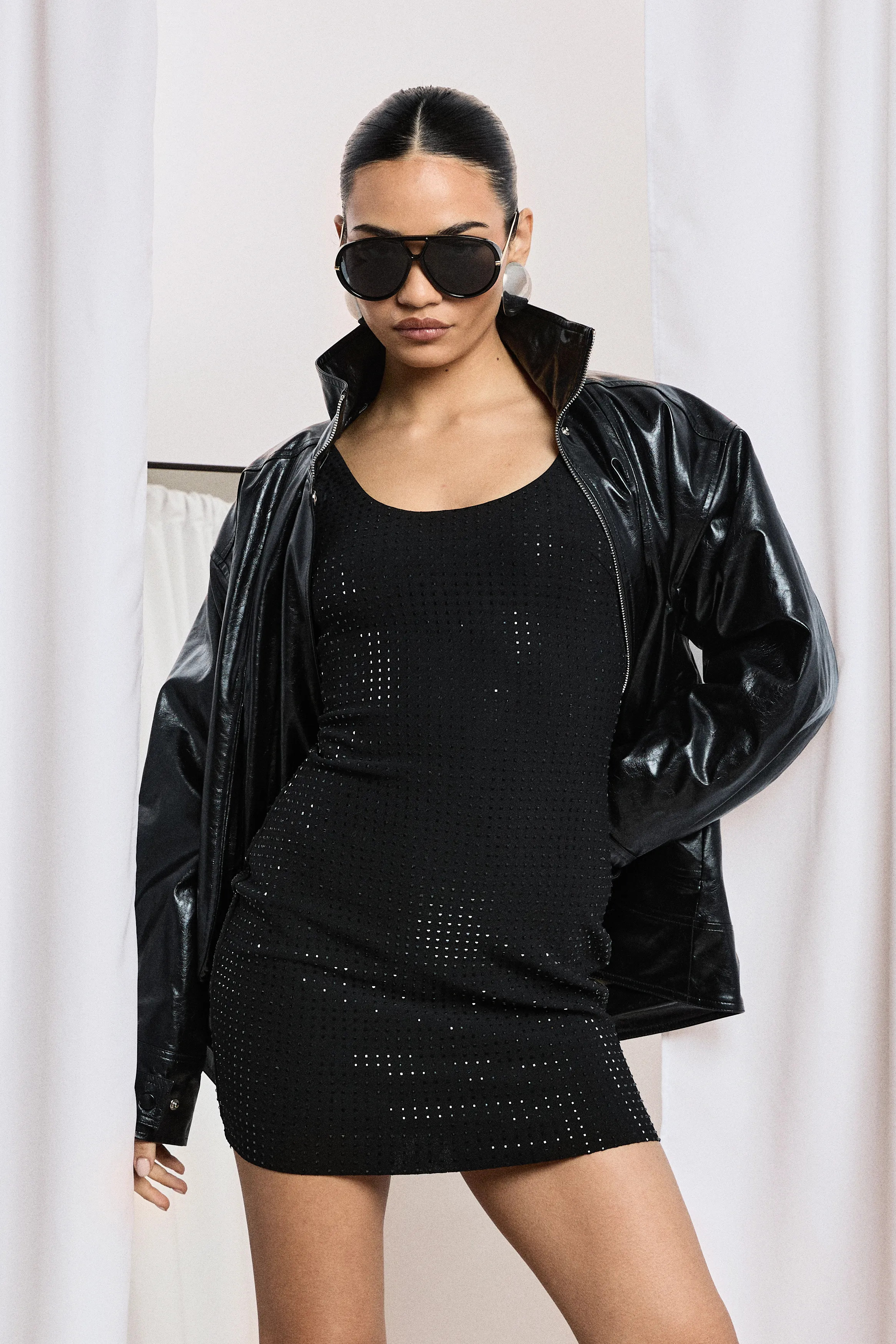 Hotfix Diamante Scoop Neck Mini Dress | boohoo (US & Canada)