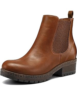 mysoft Women's Chelsea Ankle Boots Side Zipper Chunky Block Low Heel Booties Lug Sole Short Boots | Amazon (US)