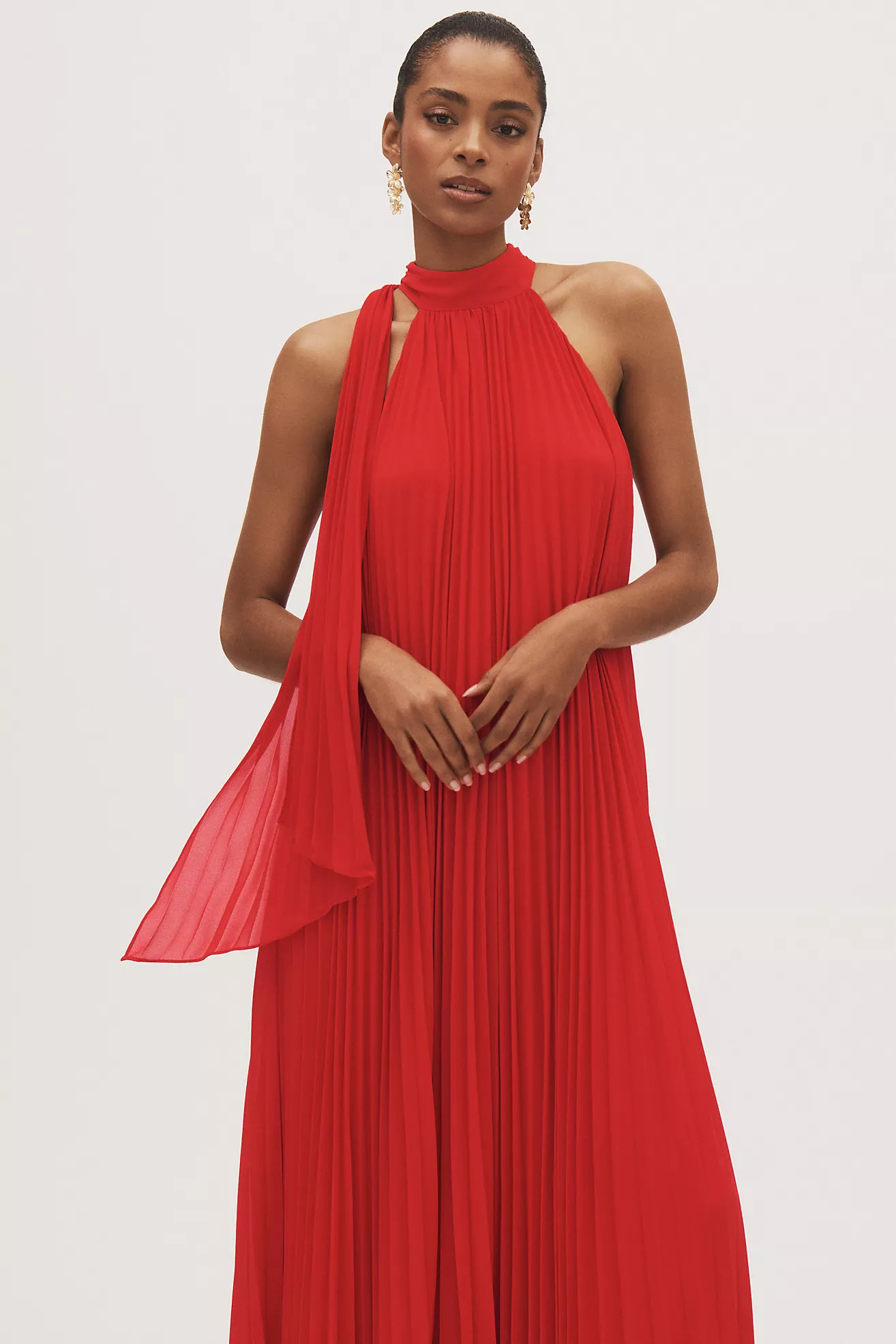 BHLDN Rosie High-Neck Pleated Chiffon Maxi Dress | Anthropologie (US)