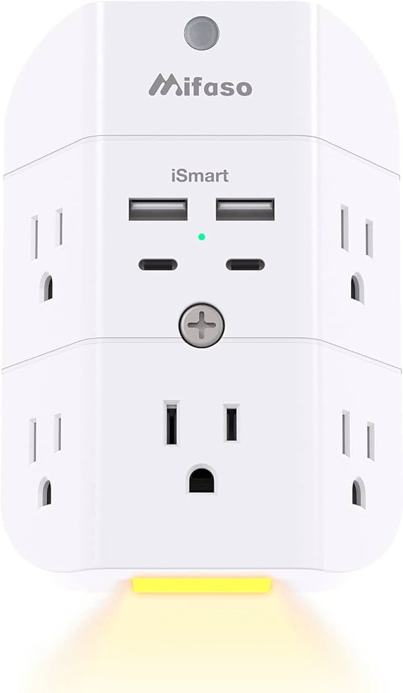 Surge Protector Outlet Extender - with Night Light, 5-Outlet Splitter and 4 USB Ports (2 USB C Ch... | Amazon (US)