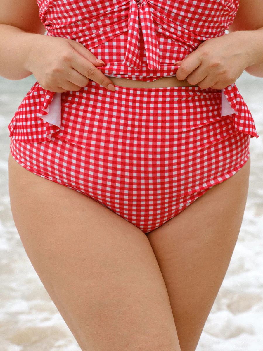 Red Plaid Plus Size Tankini Bottom & Reviews - Red - Sustainable Plus Size Bikinis | BERLOOK | BERLOOK