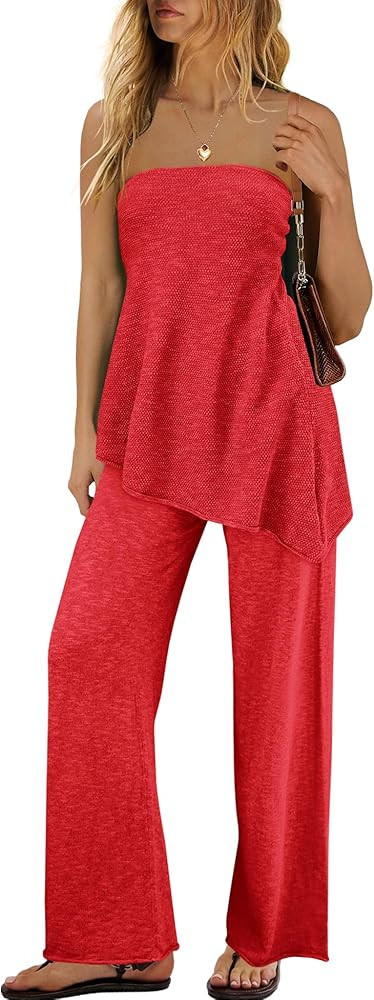 SENSERISE Womens 2 Piece Outfits Summer Knit Sweater Set Matching Lounge Set Off the Shoulder Top... | Amazon (US)