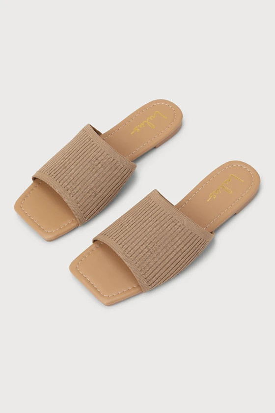 Beckee Light Nude Ribbed Knit Square Toe Slide Sandals | Lulus (US)