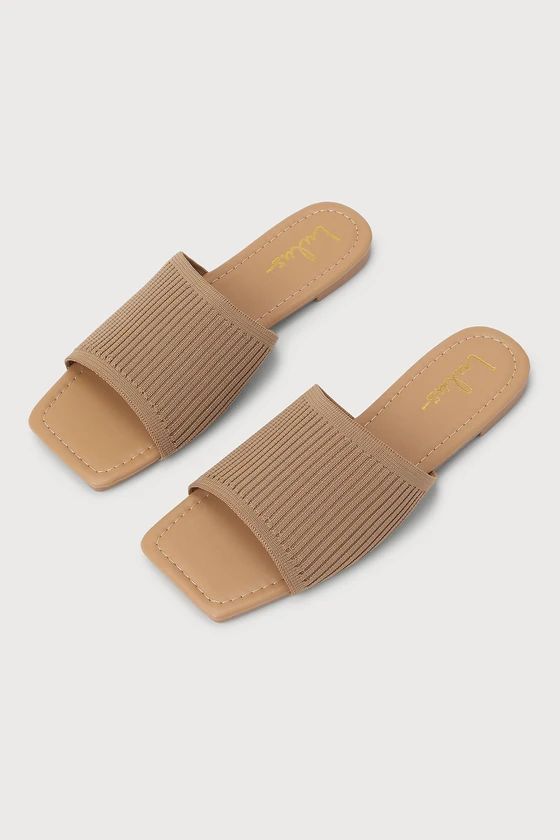 Beckee Light Nude Ribbed Knit Square Toe Slide Sandals | Lulus (US)