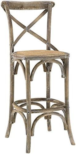 Modway Gear Rustic Farmhouse Elm Wood Rattan Bar Stool in Gray - Fully Assembled | Amazon (US)