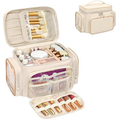 Travel Makeup Organizer Bag with Brush Compartment and Two Side Pockets. Portable Cosmetic Storage Toiletry Bag 02-White MEDIUM | Target
