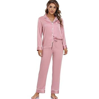Serenedelicacy Women's Satin Pajama Set Long Sleeve Button Down Sleepwear 2-Piece Striped Silky P... | Amazon (US)