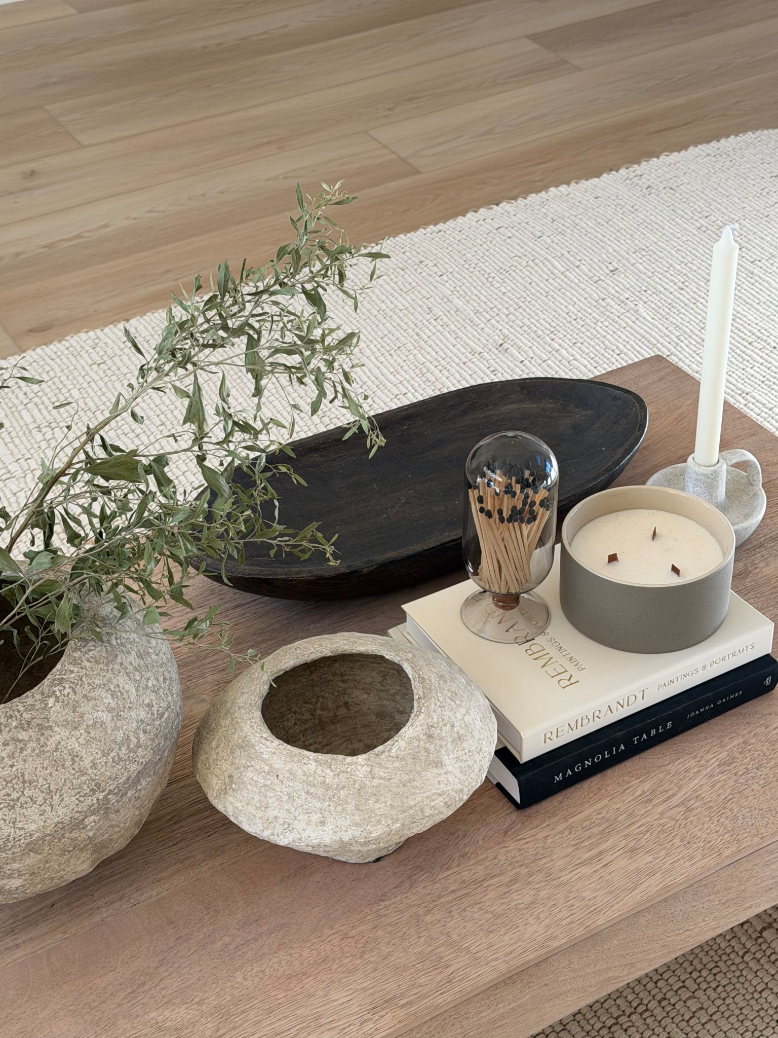 Some of my favorite home decor items! I got the wooden dough bowl at Ross so found a similar option on amazon and the candle holder is from hobby lobby a while back but I found a similar option on amazon as well! Branches are real dried branches from my yard 🤪