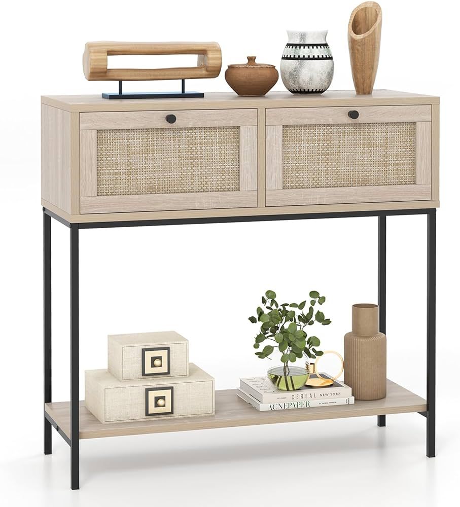 Giantex Console Table with Rattan Drawers - 31.5" Entryway Table w/ 2 Drawers & Open Storage Shel... | Amazon (CA)