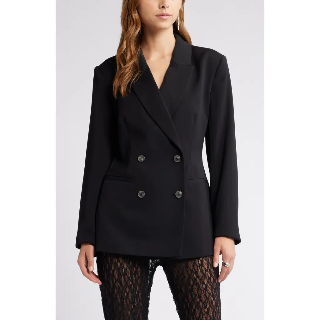 Open Edit Double Breasted Blazer in Black at Nordstrom, Size X-Small | Nordstrom