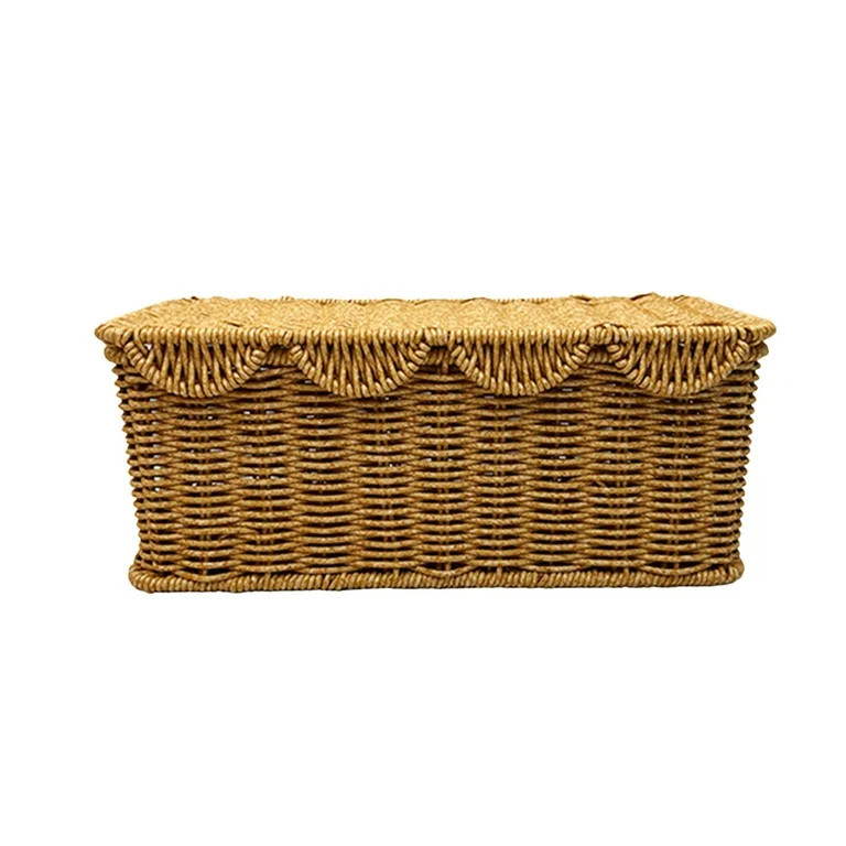 Faux Rattan Woven Storage Basket with Lid, Washable Narrow Basket Organizer with Handles, Decorat... | Walmart (US)