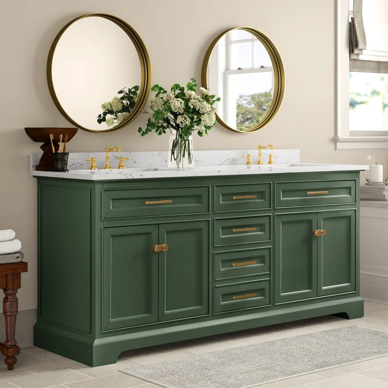 Currahee 72'' Free-standing Double Bathroom Vanity with Engineered Stone Vanity Top | Wayfair North America