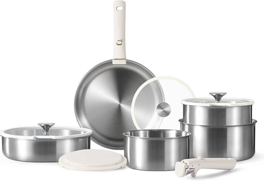 CAROTE 12pcs Pots and Pans Set, Stainless Steel Cookware Set Detachable Handle, Induction Kitchen... | Amazon (US)