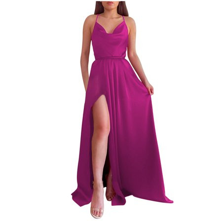 OFLALW Wedding Guest Dresses For Women Sexy Sling Sexy Open Back Slit Dress Bridesmaid Evening Party | Walmart (US)