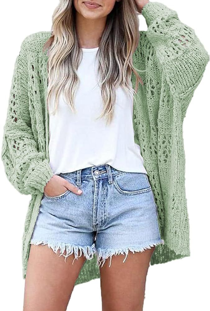 Womens Summer Crochet Cardigan Sweaters Oversized Boho Netted Knit Open Front Cardigans | Amazon (US)