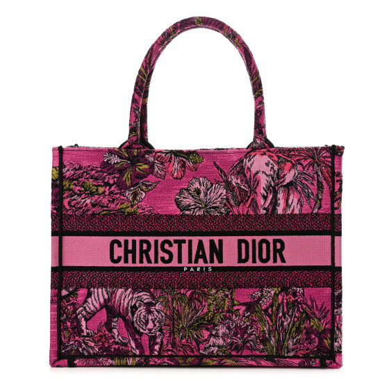 Canvas Embroidered Medium Toile de Jouy Voyage Book Tote Fuchsia Multicolor | FASHIONPHILE (US)