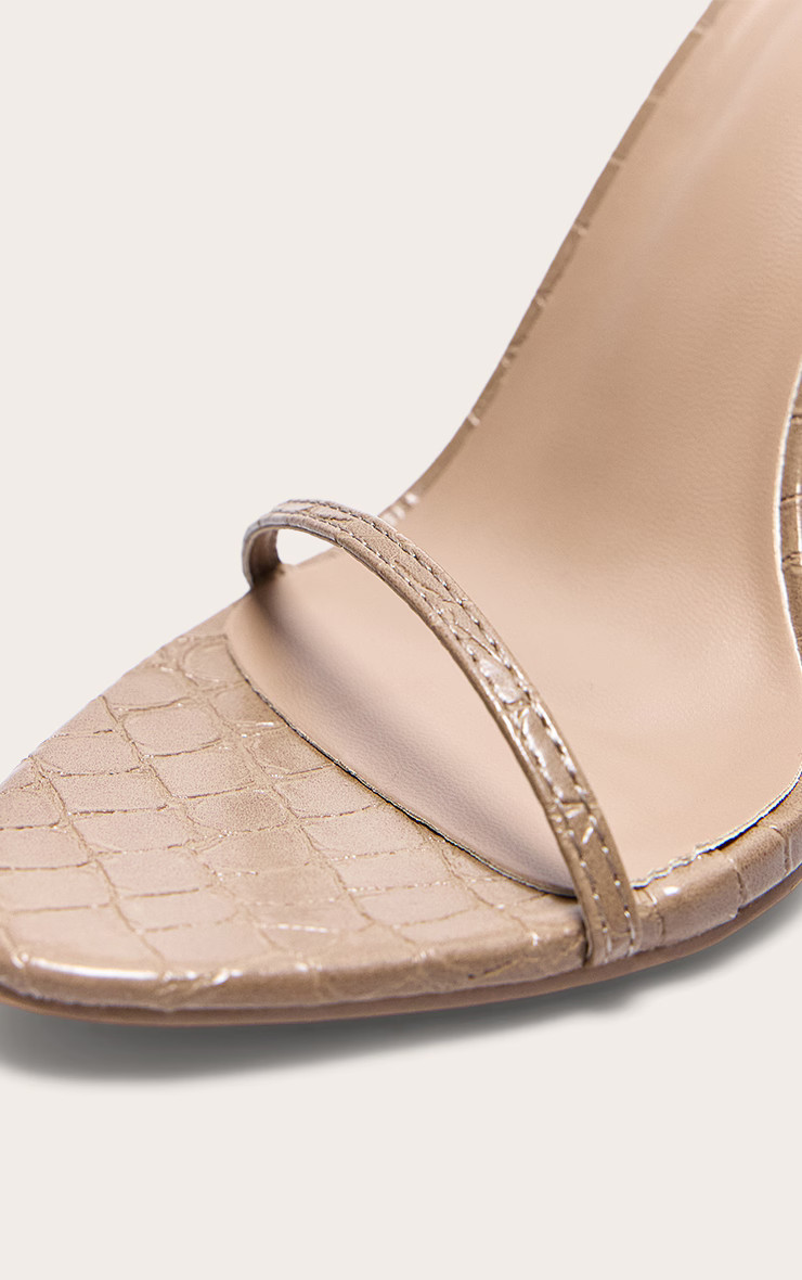 PLT Label Taupe Croc Faux Leather Barely There Point Toe High Heels | PrettyLittleThing UK