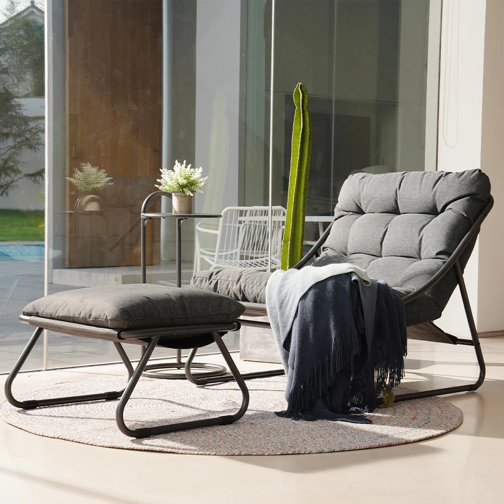 Caili Large Space Patio Chair & Ottoman with Cushions | Wayfair North America