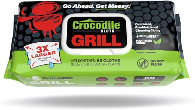 Crocodile Cloth Grill - 80 (15" x 10") Plant-based Cleaning Wipes. Safe on Skin & Multiple Surfac... | Amazon (US)