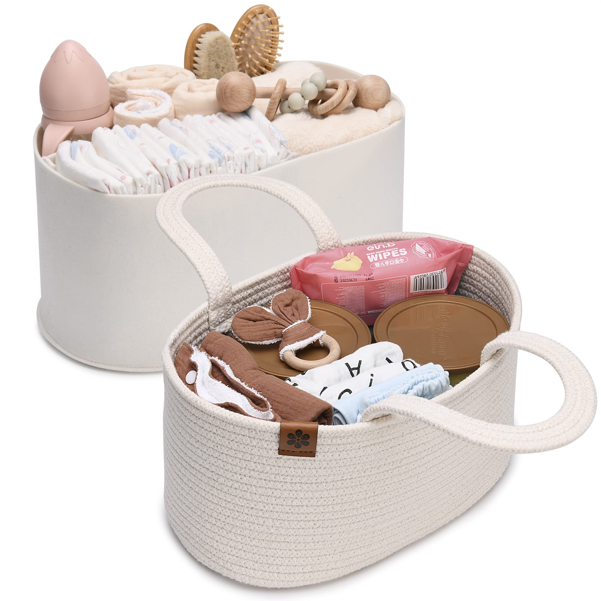 PeraBella 2-in-1 Baby Diaper Caddy Organizer for Changing Table, Cotton Rope Diaper Basket for Bo... | Amazon (US)