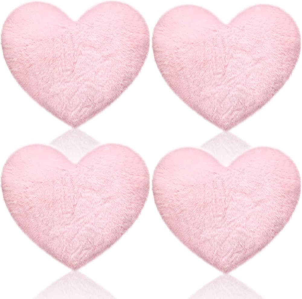 Remerry 4 Pcs Heart Shaped Cute Throw Pillows Faux Rabbit Fur Heart Pillow Soft Fluffy Throw Cush... | Amazon (US)