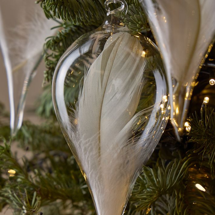 Glass Feather Drop Ornaments (Set of 4) | West Elm (US)