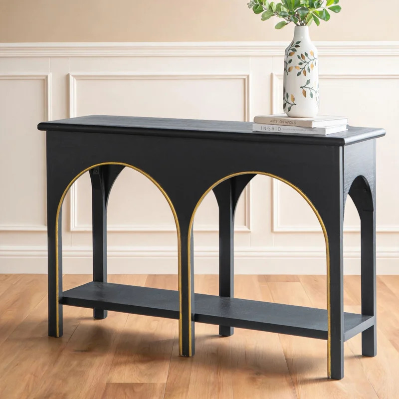 Wooden Console Table with Gold Accents - 47" x 15.5" x 32" - Black | Wayfair North America