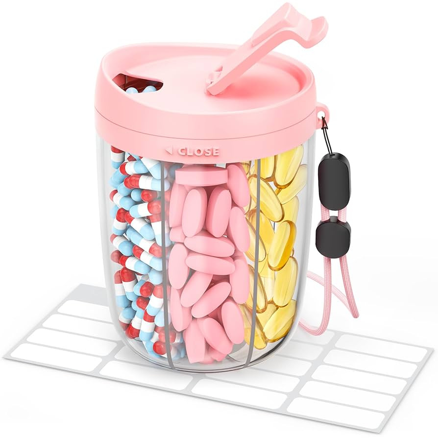 Large Pill Dispenser with 6 Compartments, Anti-Mix Pill Bottle Organizer with Wide Opening & Easy... | Amazon (US)