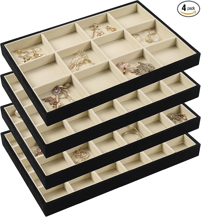 DIOMMELL Set of 4 Stackable Jewelry Trays Organizer Jewelry Display Showcase Dresser Drawer Organ... | Amazon (US)