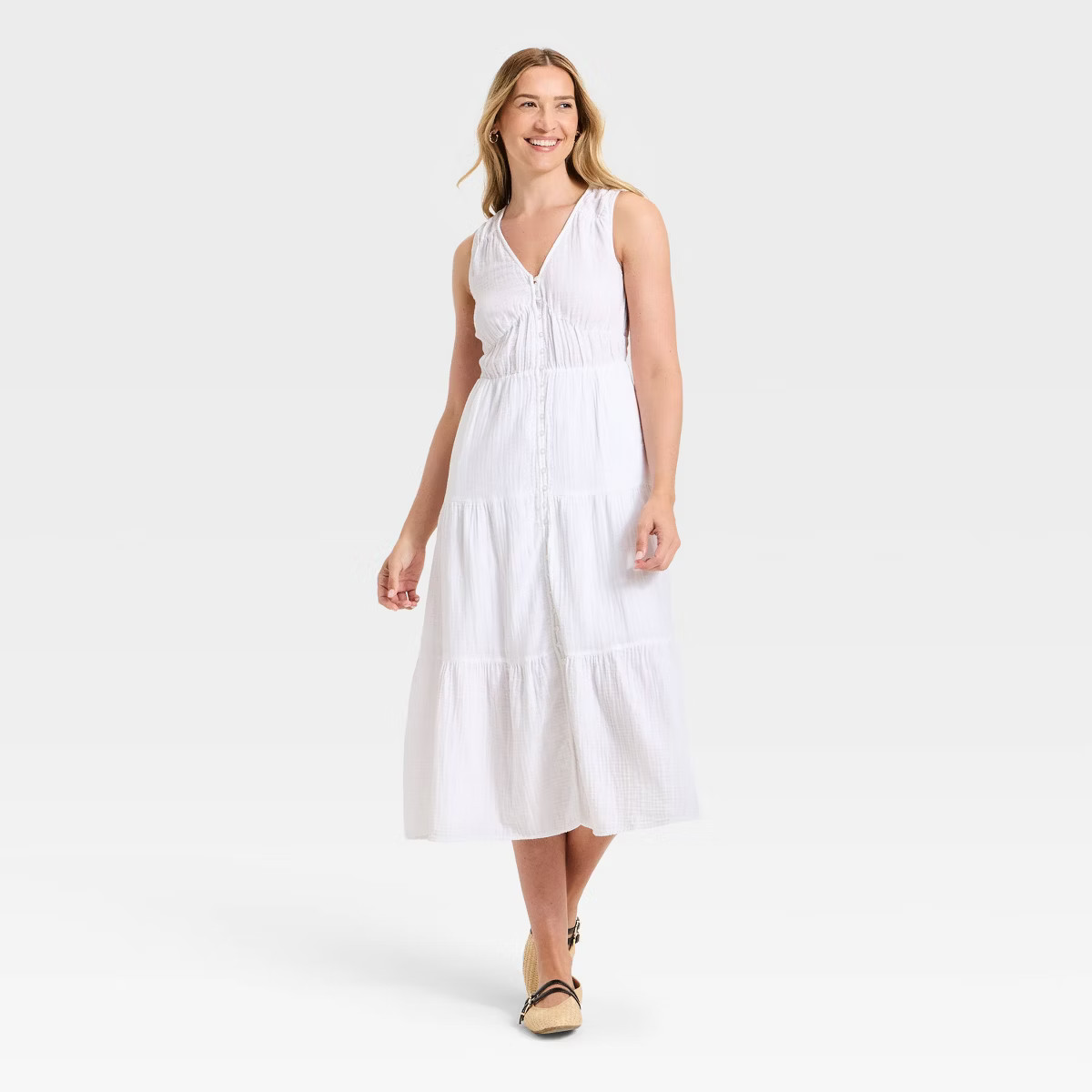 Women's Button-Down Tiered Midi Pullover A-Line Dress - Universal Thread™ | Target
