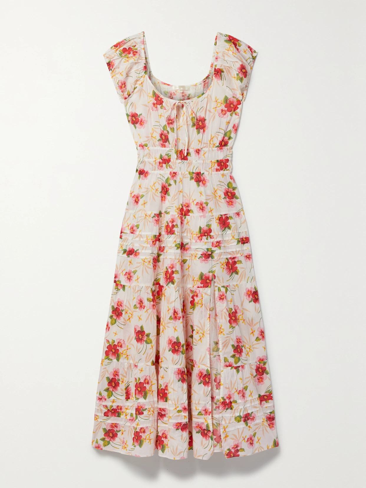 LoveShackFancy - Magdaline Pintucked Shirred Floral-print Cotton-voile Midi Dress - large | NET-A-PORTER (US)