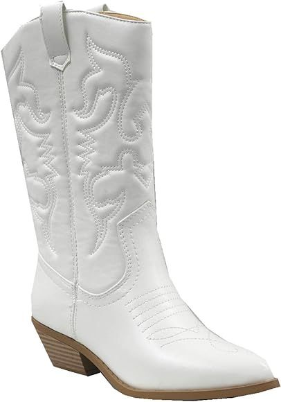 Soda Women's Red Reno Western Cowboy Pointed Toe Knee High Pull On Tabs Boots | Amazon (US)