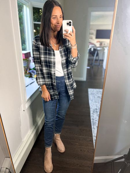 Amazon new finds try on haul! 

Fall outfit idea - best plaid top (small) super soft!
Pull on Jeggings (4short)
Chelsea boots (tts)


#LTKSeasonal #LTKshoecrush #LTKunder50