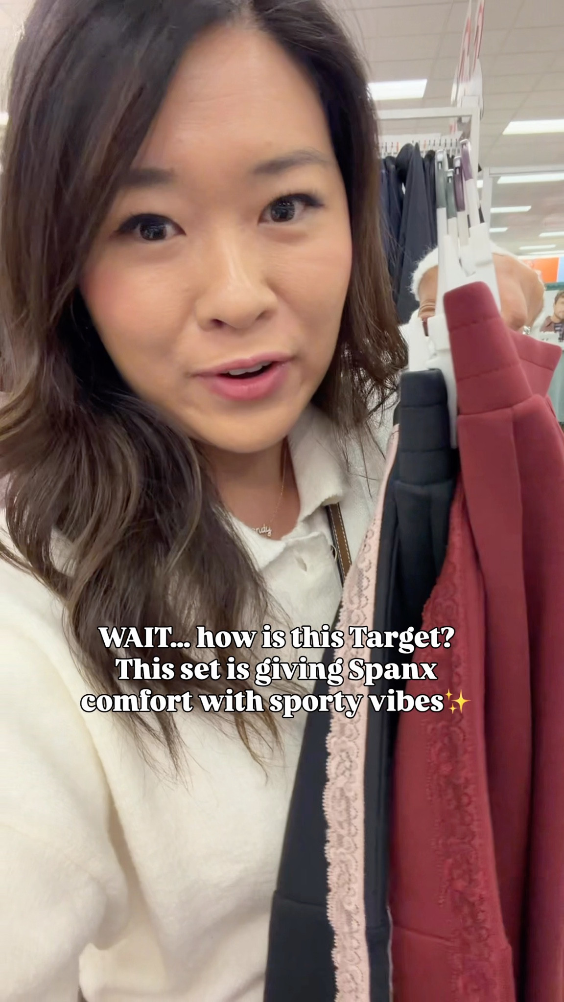 These new Target sets!?? So good!! 
Red Sweater: Large
White Cozy Pants: Large (but prefer Medium)
Tan Sweater: XXL
Green Sweater: XXL
Black Merriment Cardigan: Medium 
Cream Sweater: Large
Vest: Medium 
Red Bow Cardigan: XL
Faux Leather Jacket: Mediumm
Black Lace Top: Medium
Black Lace Pants: Medium