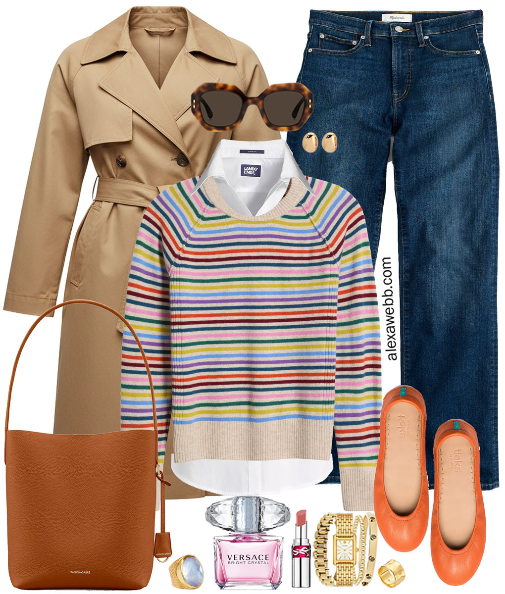 Size inclusive, midsize, plus size preppy feminine outfit idea for fall! Love a good stripe! Size up on the flats if you have WW feet!  AlexaWebb #plussize

#LTKOver40 #LTKMidsize #LTKPlusSize