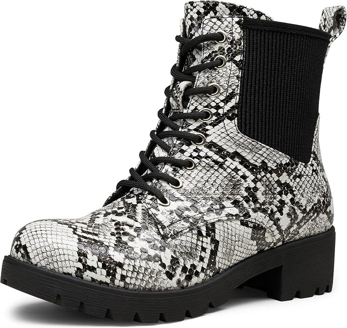 Vepose Women's 16 Ankle Boots Combat Fashion Hiking Chelsea Lace-up Booties with Zips for Women | Amazon (US)