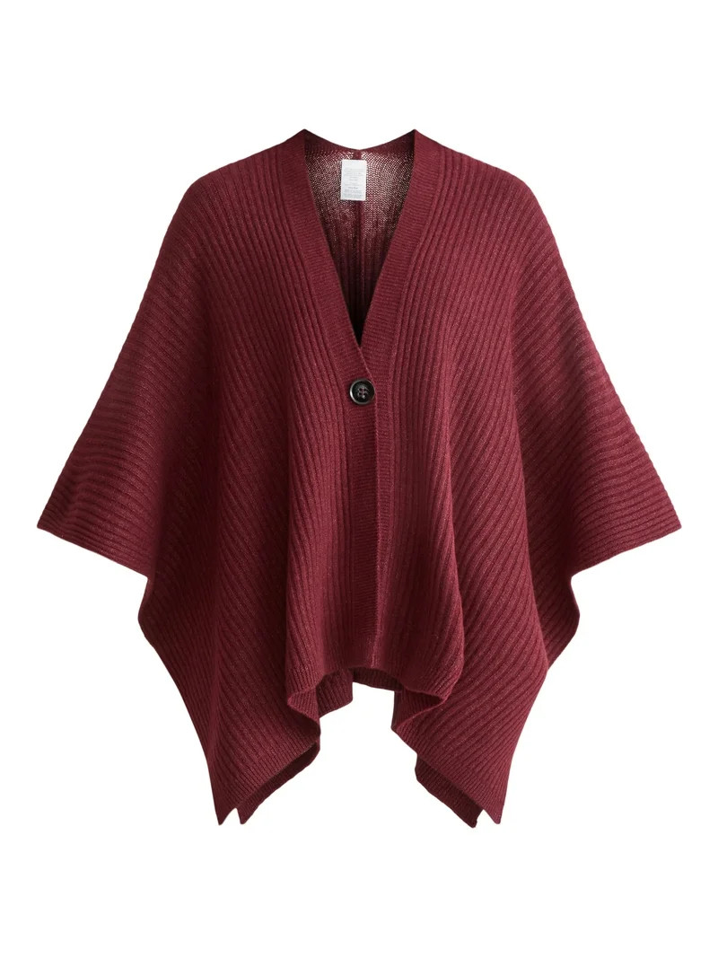 Time and Tru Women's Rib Knit Fashion Coverup with Button, One Size, Burgundy | Walmart (US)