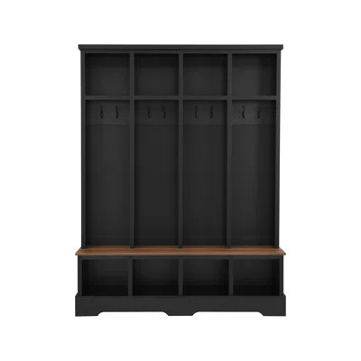 Farmhouse Hall Tree With 8 Hooks, Practical Entryway Bench With Open Compartments, 76.7"H Modern 3-In-1 Wooden Style Coat And Shoe Rack For Mudroom, L | Wayfair North America