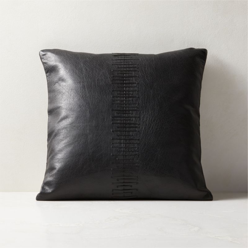 Tack Black Leather Modern Throw Pillow with Down-Alternative Insert 18" + Reviews | CB2 | CB2