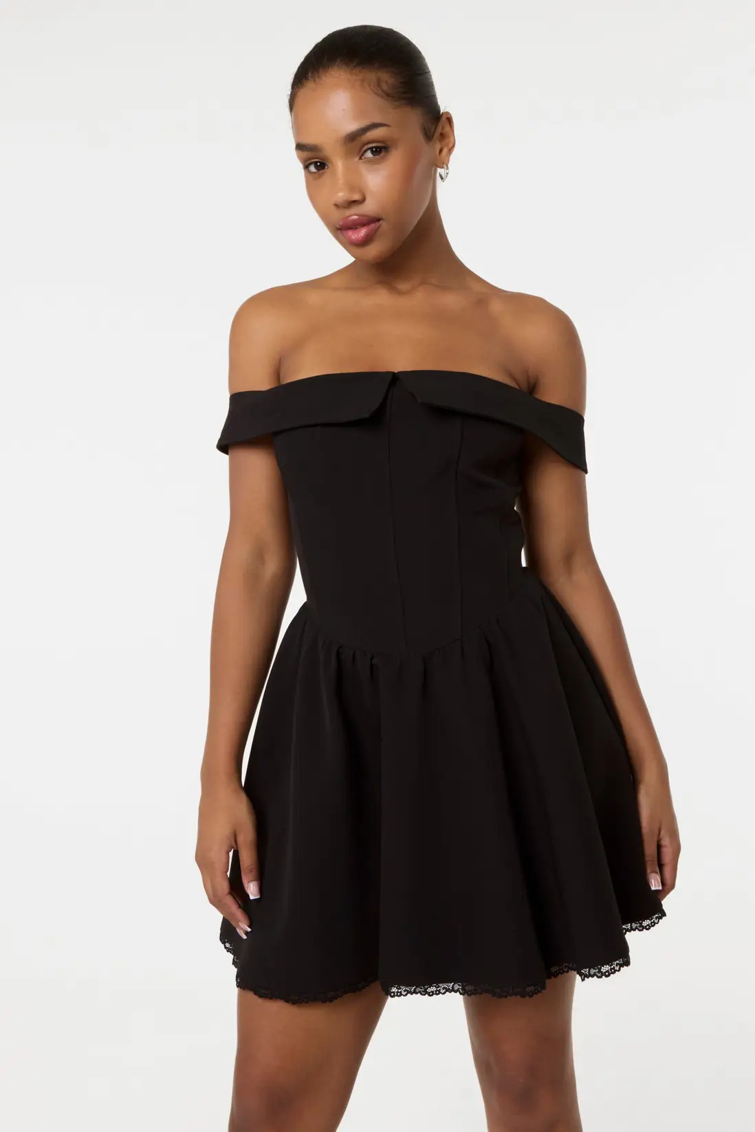 Dresses | Black Off The Shoulder Mini Dress With Boning | Pink Vanilla | Debenhams UK
