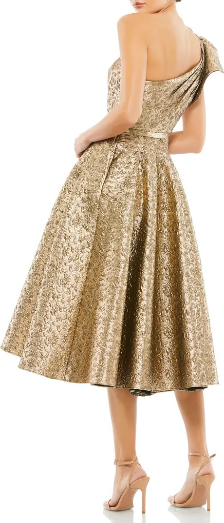 One-Shoulder Metallic Brocade Midi Cocktail Dress | Nordstrom