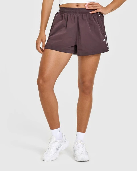 Oversized Piped Woven Track Shorts 
 Deep Umber Brown | Oner Active (UK / US)